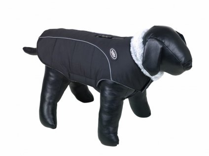 Nobby Alva 48 cm čierna: hrejivý kabát pre psy s bezpečnostnými prvkami