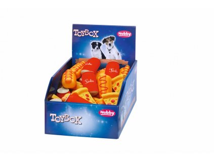 Latexové hračky Nobby pre psy - fastfood 36ks s pískadlom v troch druhoch