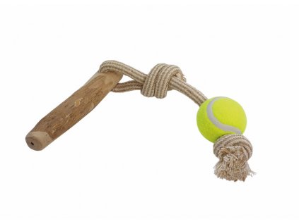 Nobby Kávovníkové drevo s lanom a loptou M: hračka pre psy s cca. 48 cm dĺžkou