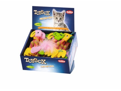 Plstené Nobby Zoo zvieratká s hrkátkom pre mačky a catnipom, display 24 ks o vľkosti 16 - 17 cm