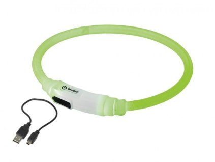 Svietiaci obojok pre mačky s LED nabíjaním pre lepšiu viditeľnosť Nobby Visible 35cm zelený