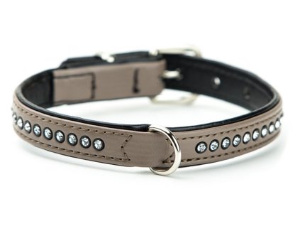 Koženkový obojok pre psy so Swarowski kryštálmi pre obvod krku 27-32cm Nobby Crystal S v sivej farbe