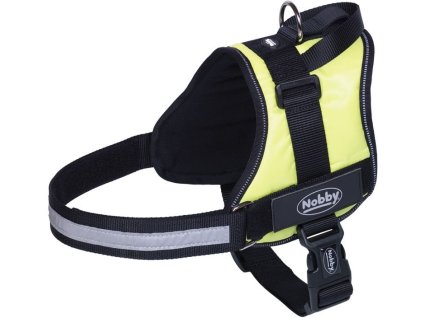 Bezpečnostný postroj pre psy s reflexnými prvkami pre obvod hrudníka 65-80cm Nobby Seguro M-L v neón