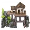 Kvalitná dekorácia do všetkých typov akvárií Nobby Wooden House - Drevený dom s rastlinami 15,5cm