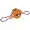 Aportovacia hračka pre stredne veľké psy z pevného lana s oranžovou gumenou loptou od Nobby 9,5cm