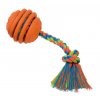 Ohybná hračka pre stredne veľké psy z pevného lana s oranžovou gumenou loptou od Nobby 10cm