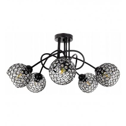 Stropní svítidlo Crystal, 5x černé křišťálové stínítko, b