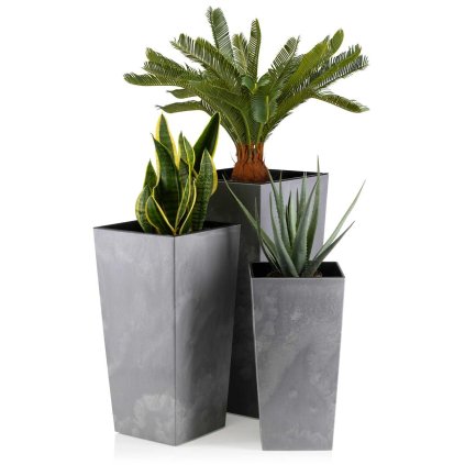 PLASTOVÝ KVĚTINÁČ PORTO SADA 3KS 67,7X35 CM+46,5X25 CM+57X30 CM IMITACE BETONU ŠEDÁ