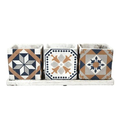 BETONOVÝ KVĚTINÁČ S MISKOU AZULEJOS SADA 3KS 12,5X36X13 CM VÍCEBAREVNÁ