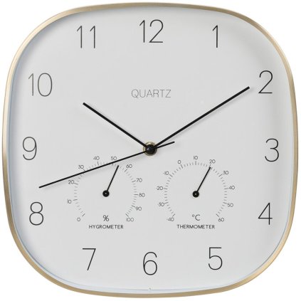 Nástěnné hodiny s vlhkoměrem a teploměrem Quartz, bílá/zlatá