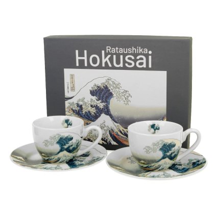 Porcelánový šálek s podšálkem Hokusai The Great Wave 90 ml sada 2ks
