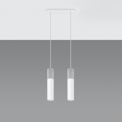 Závesné svietidlo Borgio, 2x betónové/biele kovové tienidlo