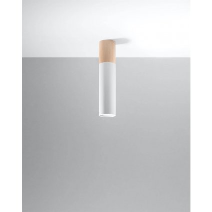 Stropné svietidlo Pablo, 1x drevené/biele kovové tienidlo
