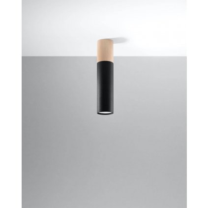 Stropné svietidlo Pablo, 1x drevené/čierne kovové tienidlo
