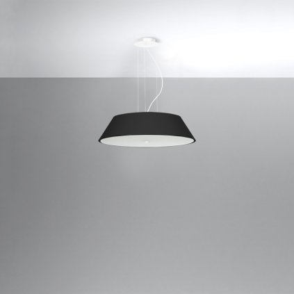 Závesné svietidlo Vega, 1x čierne textilné tienidlo, (biele sklo), (fi 60 cm)