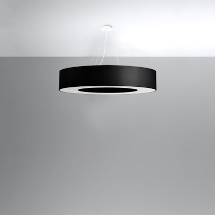 Závesné svietidlo Saturno, 1x čierne textilné tienidlo, (biely plast), (fi 90 cm)