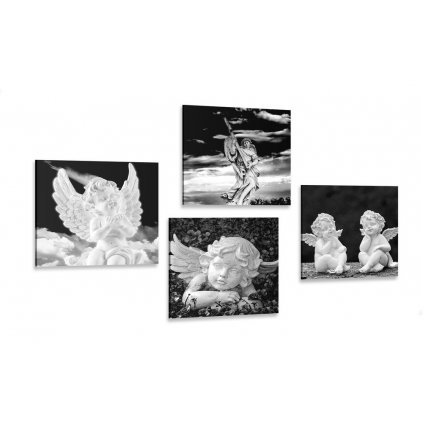 Set obrazov anjeliky v čiernobielom prevedení