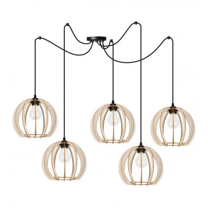 Závesné svietidlo Timber Spider 9, 5x drevené tienidlo