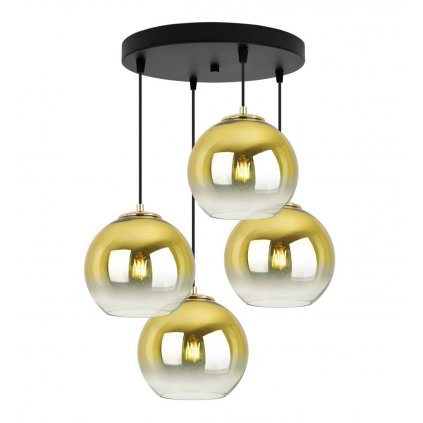 Závesné svietidlo Bergen Gold, 4x zlaté/transparentné sklenené tienidlo (fi 20cm), o