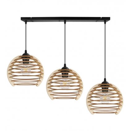 Závesné svietidlo Timber, 3x drevené tienidlo, n