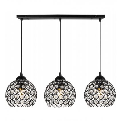 Závesné svietidlo Crystal, 3x čierne krištáľové tienidlo