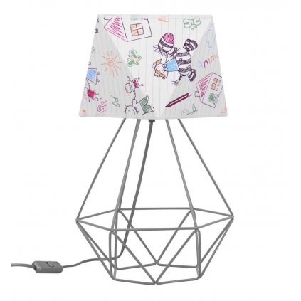 Detská Stolná lampa Diamond, 1x biele textilné tienidlo so vzorom, d