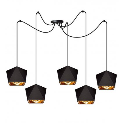 Závesné svietidlo Diamond Gold Spider, 5x čierne/zlaté textilné tienidlo