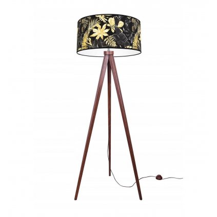 Stojacia lampa Gold Flowers, 1x čierne textilné tienidlo s kvetinovým vzorom, (výber zo 4 farieb konštrukcie), (fi 40cm)