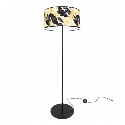 Stojacia lampa Gold Flowers, 1x biele textilné tienidlo s kvetinovým vzorom, (výber z 2 farieb konštrukcie), (fi 40cm), o