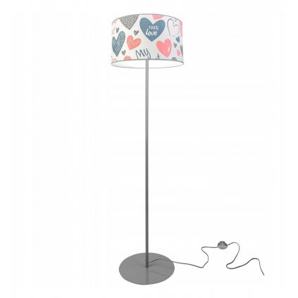 Detská Stojacia lampa Heart, 1x biele textilné tienidlo so vzororm, (výber z 2 farieb konštrukcie), o, p