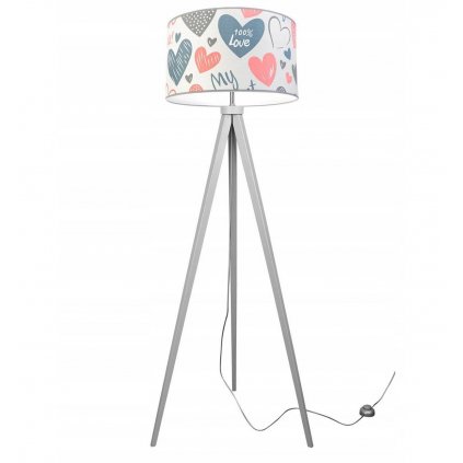 Detská Stojacia lampa Heart, 1x biele textilné tienidlo so vzororm, (výber z 2 farieb konštrukcie), p