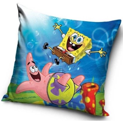 DETSKÁ DEKORAČNÁ OBLIEČKA NA VANKÚŠ SPONGEBOB 40X40 CM VZOROVANÁ