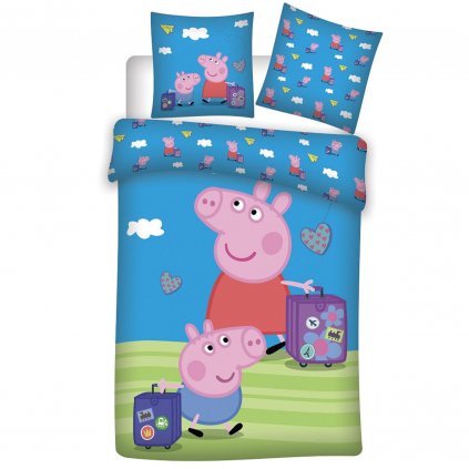 DETSKÉ BAVLNENÉ OBLIEČKY PEPPA AND GEORGE 100X135 CM, 1KS 40X60 CM VZOROVANÉ