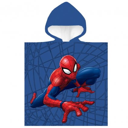 DETSKÝ BAVLNENÝ PONČO UTERÁK S KAPUCŇOU SPIDERMAN 50X100 CM VZOROVANÝ