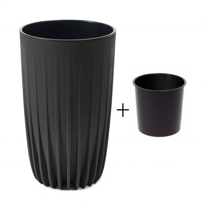 PLASTOVÝ KVETINÁČ STRIPPED ECO 42X25 CM ČIERNA