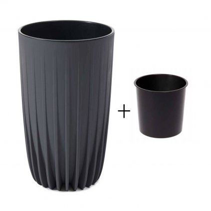 PLASTOVÝ KVETINÁČ STRIPPED ECO 42X25 CM ANTRACITOVÁ