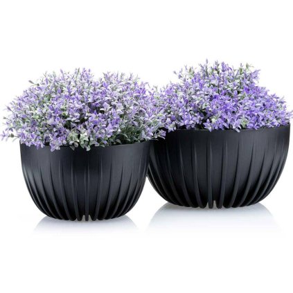 PLASTOVÝ KVETINÁČ STRIPPED ECO SADA 2KS 16X30 CM+15X24 CM ČIERNA