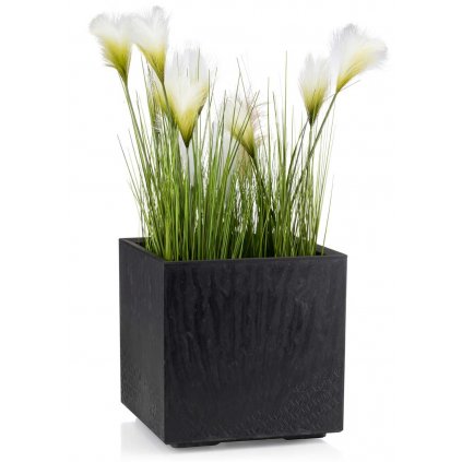 PLASTOVÝ KVETINÁČ NA KOLIESKACH BETONIQUE 40X40 CM IMITÁCIA BETÓNU ČIERNA