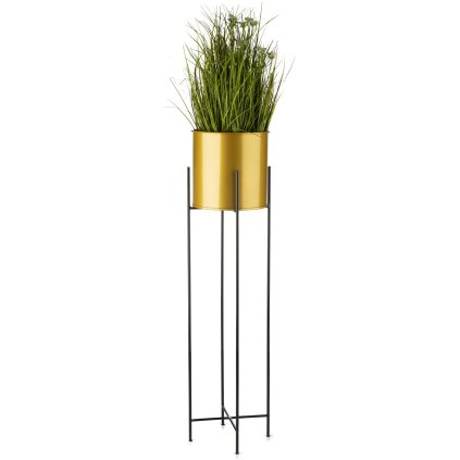 KOVOVÝ KVETINÁČ SO STOJANOM GLAMOUR 95X24 CM ZLATÁ/ČIERNA