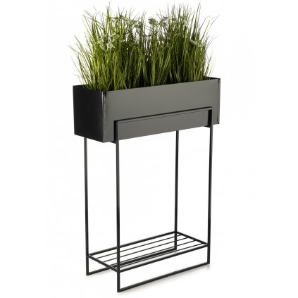 KOVOVÝ KVETINÁČ SO STOJANOM RECT 82X23X60 CM ČIERNA