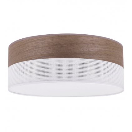 Stropné svietidlo Wood, 1x hnedá orechová dýha/biele PVCové tienidlo, (biele plexisklo), (fi 40cm)