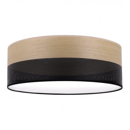 Stropné svietidlo Wood, 1x dýha zlatý dub/čierne plastové tienidlo, (biele plexisklo), (fi 40cm)