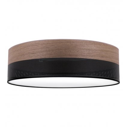 Stropné svietidlo Wood, 1x hnedá orechová dýha/čierne plastové tienidlo, (biele plexisklo), (fi 50cm)
