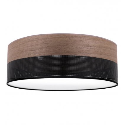 Stropné svietidlo Wood, 1x hnedá orechová dýha/čierne plastové tienidlo, (biele plexisklo), (fi 40cm)