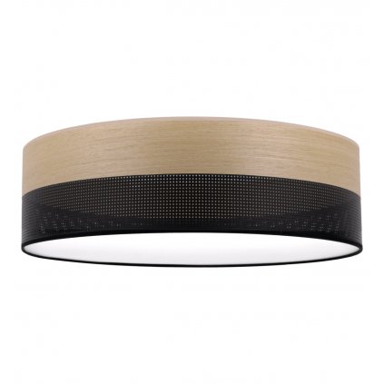 Stropné svietidlo Wood, 1x dýha zlatý dub/čierne plastové tienidlo, (biele plexisklo), (fi 50cm)