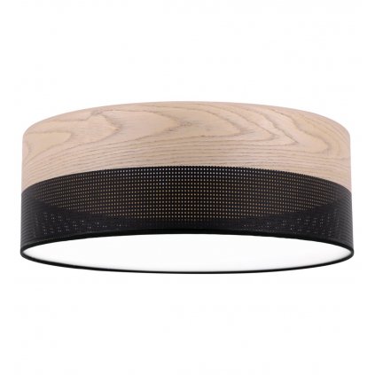 Stropné svietidlo Wood, 1x béžová dubová dýha/čierne PVCové tienidlo, (biele plexisklo), (fi 40cm)