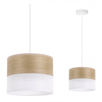 Závesné svietidlo Wood, 1x dýha zlatý dub/biele PVC tienidlo, (fi 20cm)