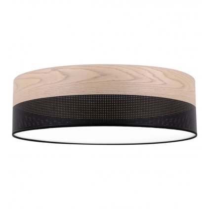 Stropné svietidlo Wood, 1x béžová dubová dýha/čierne plastové tienidlo, (biele plexisklo), (fi 50cm)