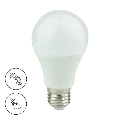 LED žiarovka E27 teplá 3000k 9w 820 lm pohybový senzor a senzor súmraku