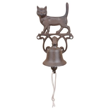 Záhradný zvonček Cat, 24x14 cm, liatina, hnedá